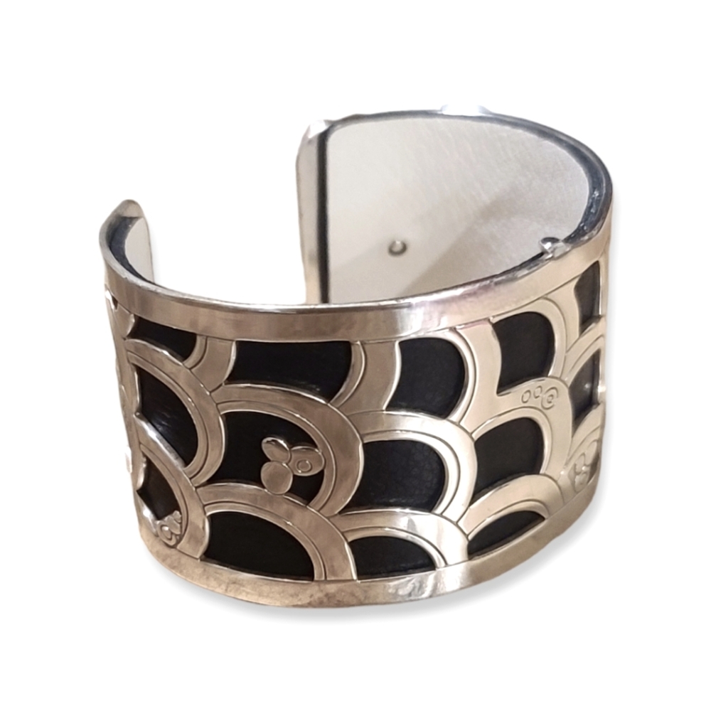 Like New Brighton Silver Plated Cuff Bracelet with Leather Band